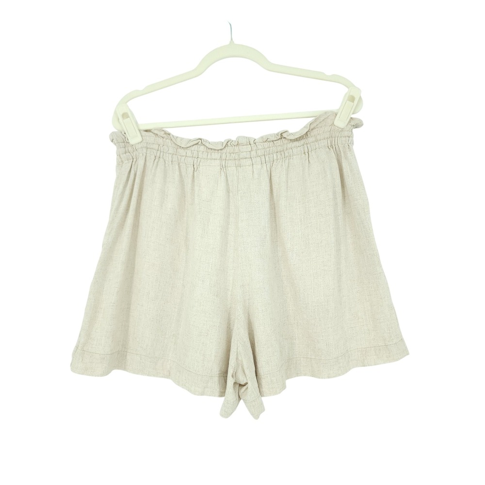 H&M Linen Blend Shorts Womens L Beige Paperbag PullOn Coastal Quiet Luxury